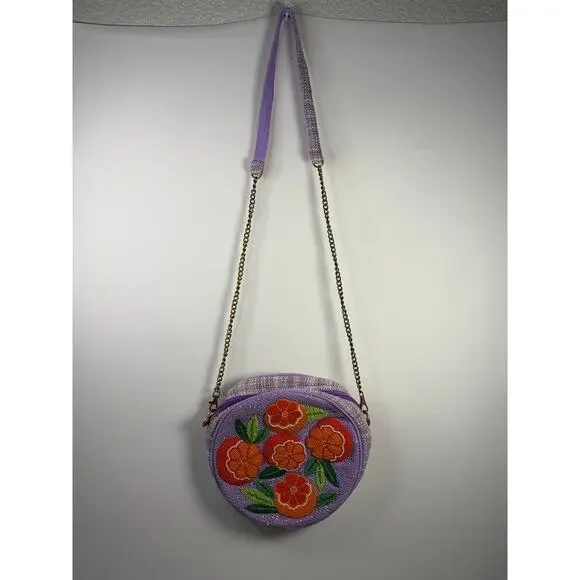 America & Beyond Purple Circle Crossbody Bag Orange Slice Beaded - Picture 2 of 7